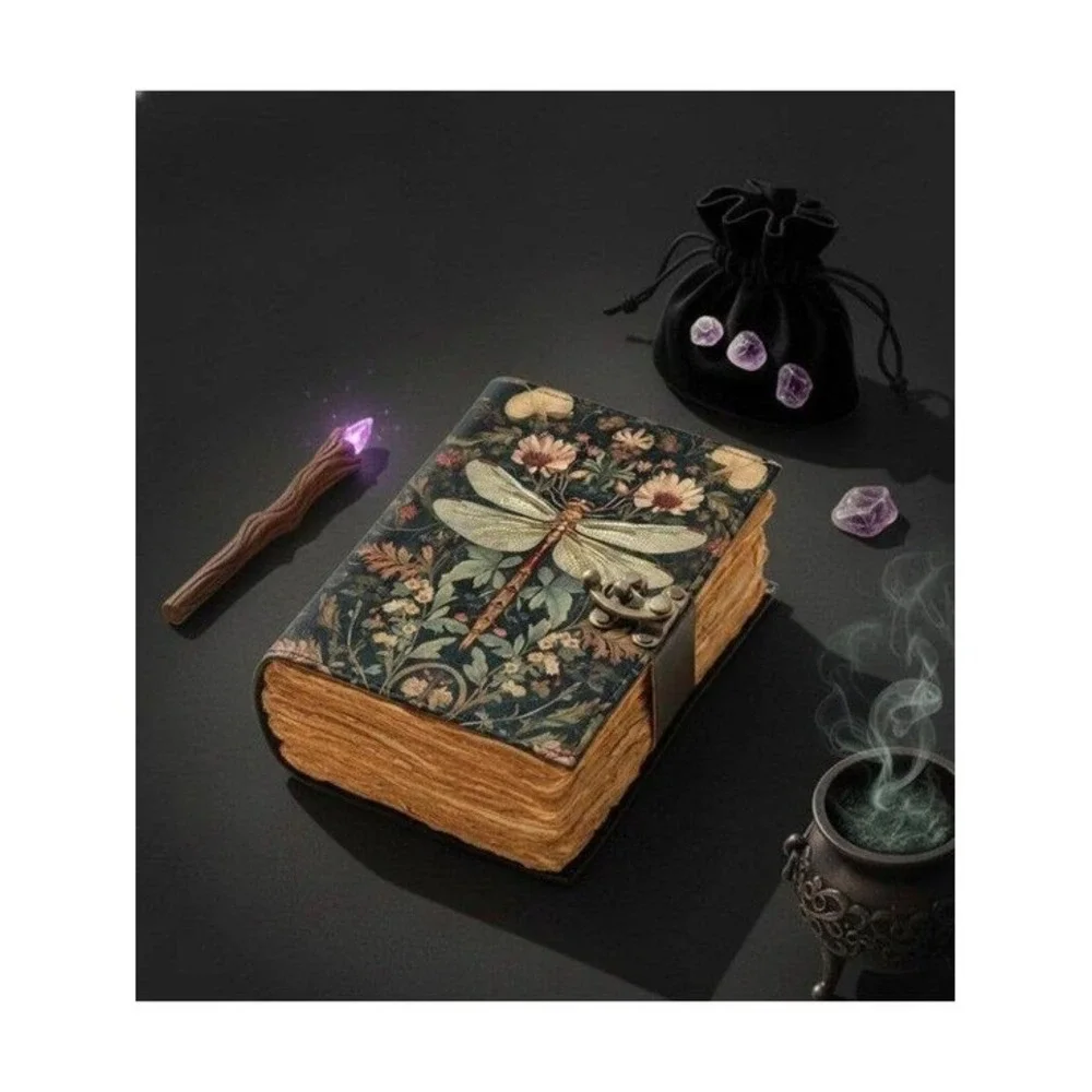 Sakura Vintage Dragonfly Leather Journal Botanical Grimoire 7x5 Locking C-Lock